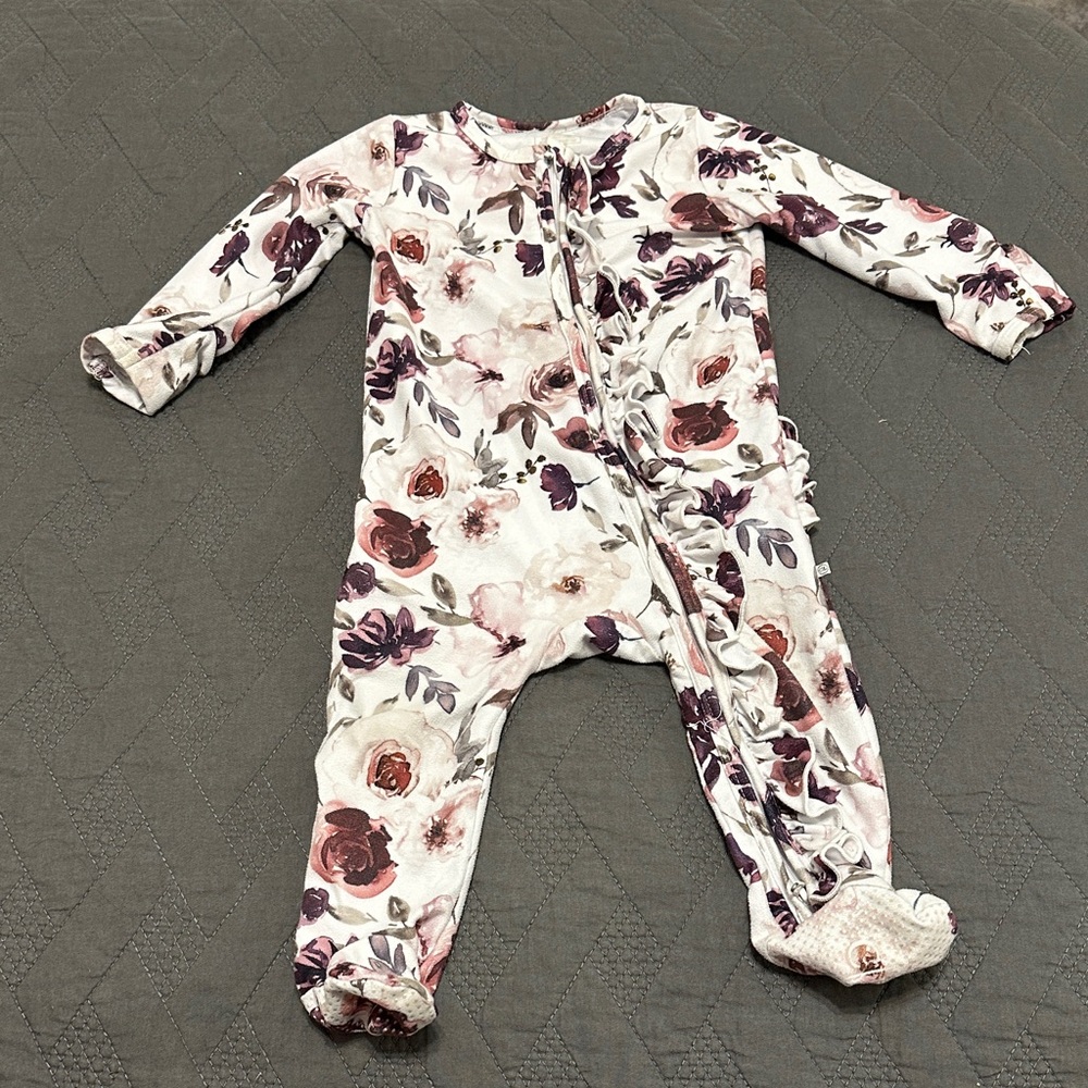 Caden Lane Demi's Dusty Purple Ruffle Footie Pajamas